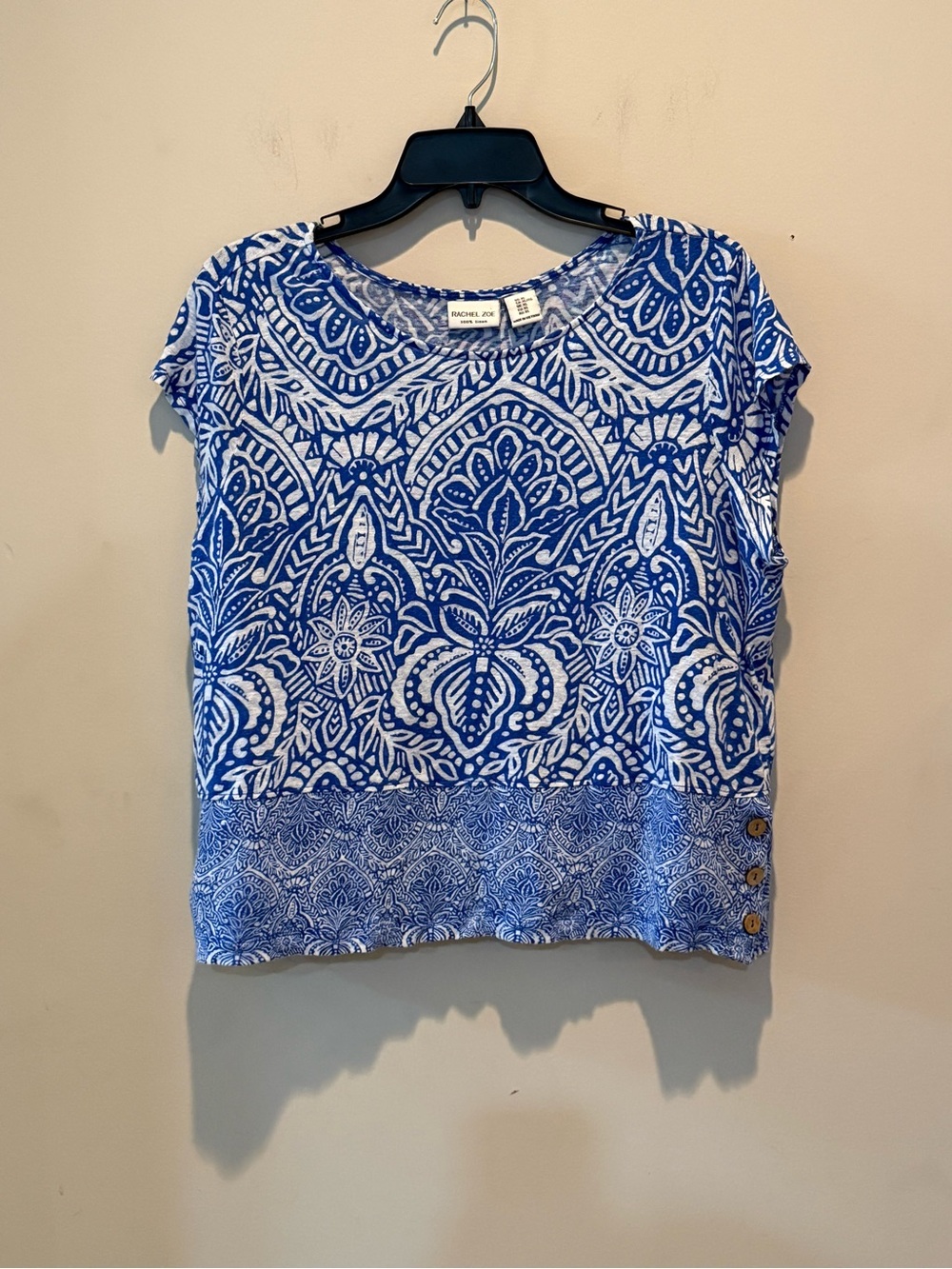 Rachel Zoe Blue and White Short Sleeve Printed Tee